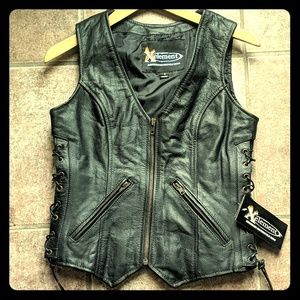 Motorcycle vest, thick black leather